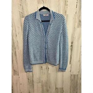 Leggiadro Women's Blue Herringbone‎ Cardigan Sweater Size L